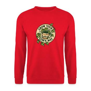 Grow Your Own Way – Pothos Pflanzen Spruch - Unisex Pullover - Rot - Vorne - Alina (178cm) & Michal (187cm)
