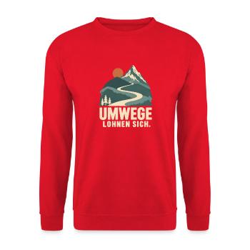 Umwege lohnen sich – Berge und Wandern - Unisex Pullover - Rot - Vorne - Alina (178cm) & Michal (187cm)