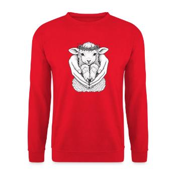 Lamm Gottes – Beschützt - Unisex Pullover - Rot - Vorne - Alina (178cm) & Michal (187cm)