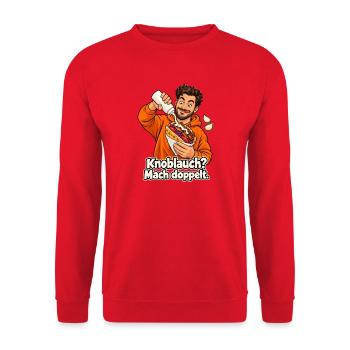 Döner mit Knoblauch - Unisex Pullover - Rot - Vorne - Alina (178cm) & Michal (187cm)