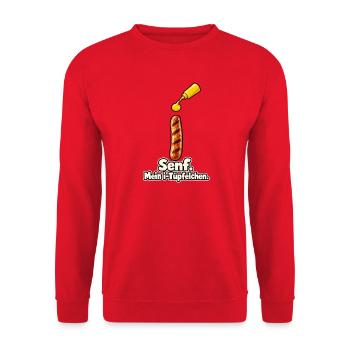 Senf als i-Tüpfelchen - Unisex Pullover - Rot - Vorne - Alina (178cm) & Michal (187cm)