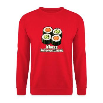 Klares Rollenverständnis - Unisex Pullover - Rot - Vorne - Alina (178cm) & Michal (187cm)