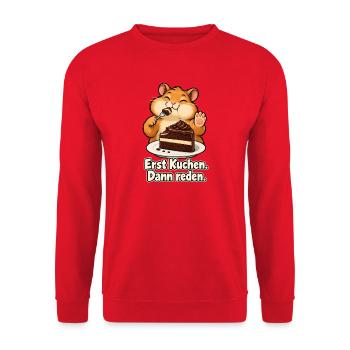Kuchen statt Smalltalk - Unisex Pullover - Rot - Vorne - Alina (178cm) & Michal (187cm)