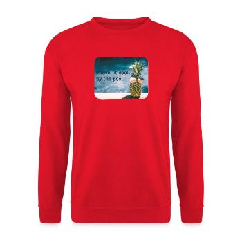 Ananas am Pool – Sommerhumor - Unisex Pullover - Rot - Vorne - Alina (178cm) & Michal (187cm)