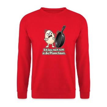 Frühstücksei wehrt sich - Unisex Pullover - Rot - Vorne - Alina (178cm) & Michal (187cm)