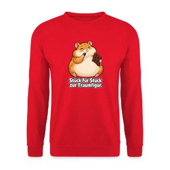 Hamster auf dem Weg zur Traumfigur - Unisex Pullover - Rot - Vorne - Alina (178cm) & Michal (187cm)