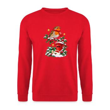 Weihnachts-Robin und roter Briefkasten - Unisex Pullover - Rot - Vorne - Alina (178cm) & Michal (187cm)