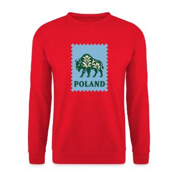 Poland Bison Vintage-Briefmarke - Unisex Pullover - Rot - Vorne - Alina (178cm) & Michal (187cm)