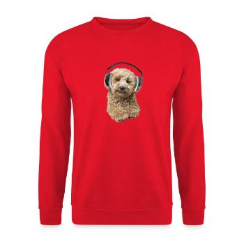 Pudel Pepe mit Kopfhörer - Unisex Pullover - Rot - Vorne - Alina (178cm) & Michal (187cm)