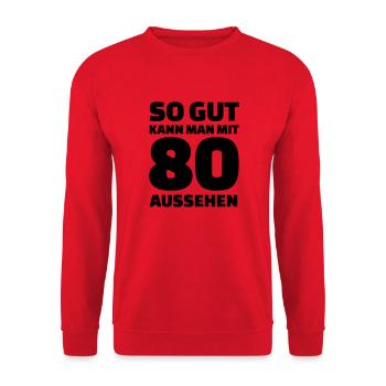 80 Geburtstag - Unisex Pullover - Rot - Vorne - Alina (178cm) & Michal (187cm)