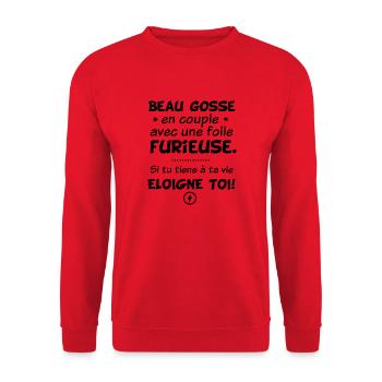 T shirt beau gosse en couple, humour, drôle,cadeau - Sweat-shirt Unisexe - rouge - Devant - Alina (178cm) & Michal (187cm)