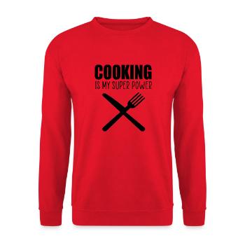 Kochen ist mein Superpower-Spaß-Zitat - Unisex Pullover - Rot - Vorne - Alina (178cm) & Michal (187cm)