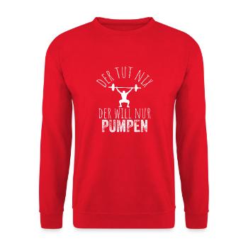 Der tut nix der will nur pumpen - Lustiges Fitness - Unisex Pullover - Rot - Vorne - Alina (178cm) & Michal (187cm)