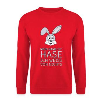 Mein Name ist Hase Ich weiß von nichts - Unisex Pullover - Rot - Vorne - Alina (178cm) & Michal (187cm)