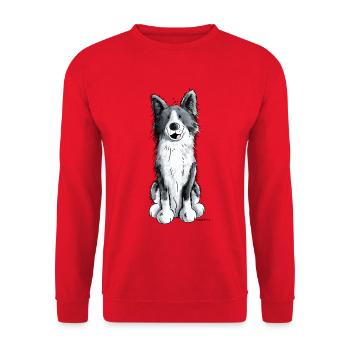 Fröhlicher Border Collie - Unisex Pullover - Rot - Vorne - Alina (178cm) & Michal (187cm)