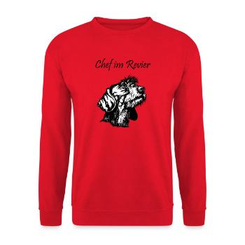 Rauhaar Portrait Chef - Unisex Pullover - Rot - Vorne - Alina (178cm) & Michal (187cm)