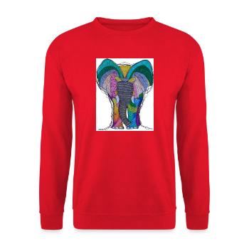Buntes Elefantenporträt mit Mandala-Muster - Unisex Pullover - Rot - Vorne - Alina (178cm) & Michal (187cm)