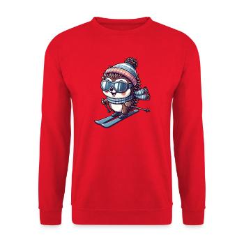 Cute Hedgehog Skier Winter Sports Cartoon Skiing - Unisex Sweatshirt - red - Front - Alina (178cm) & Michal (187cm)