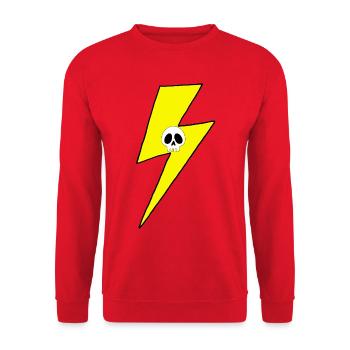 Gelber Blitz mit weißem Totenkopf - Unisex Pullover - Rot - Vorne - Alina (178cm) & Michal (187cm)