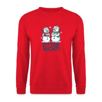 Zitter Nicht lustiges Meme als Weihnachtsmotiv - Unisex Pullover - Rot - Vorne - Alina (178cm) & Michal (187cm)
