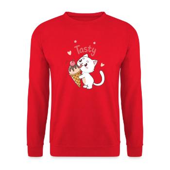 Leckere Eiscreme-Gourmetkatze - Unisex Pullover - Rot - Vorne - Alina (178cm) & Michal (187cm)