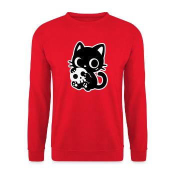 Cute Scary Cat with Skull | Kawaii Spooky Mot - Unisex Sweatshirt - red - Front - Alina (178cm) & Michal (187cm)
