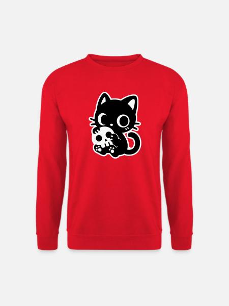 Cute Scary Cat with Skull | Kawaii Spooky Mot - Unisex Sweatshirt - red
