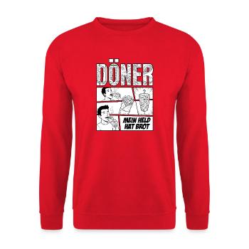 Döner Held – Comic - Unisex Pullover - Rot - Vorne - Alina (178cm) & Michal (187cm)