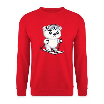 Cute Polar Bear Skier Cartoon Winter Vacation - Unisex Sweatshirt - red - Front - Alina (178cm) & Michal (187cm)