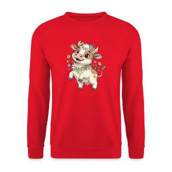 Cow with flower wreath - Unisex Sweatshirt - red - Front - Alina (178cm) & Michal (187cm)