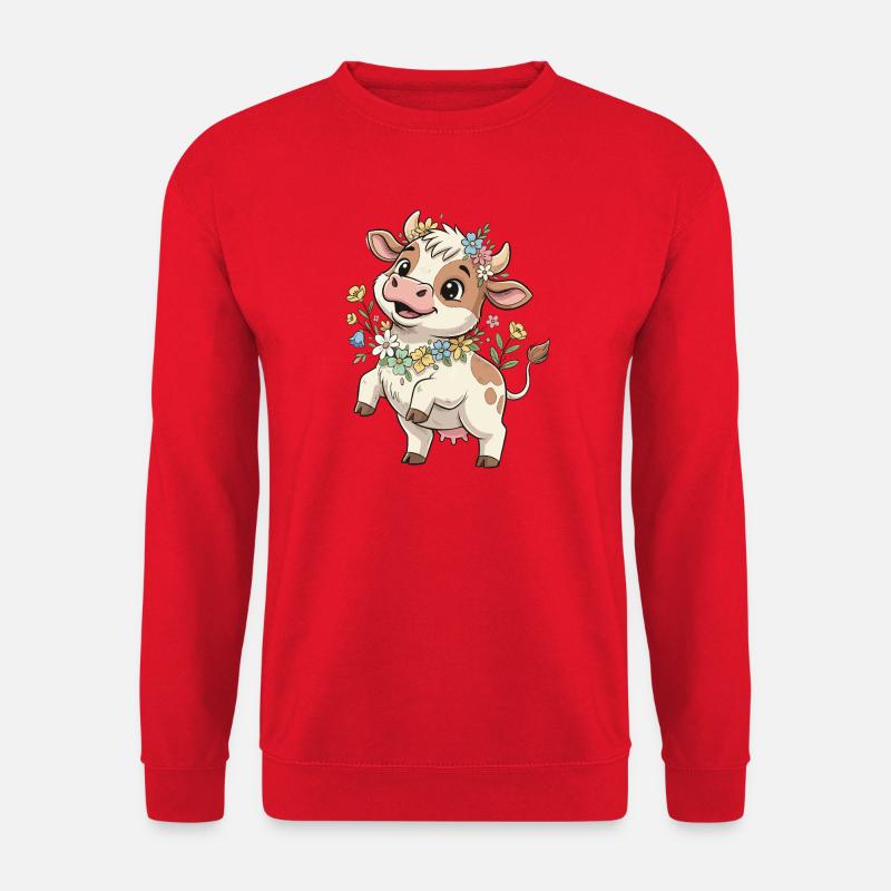 Kuh mit Blumenkranz - Unisex Pullover - Rot