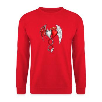 Heart Wings of Duality, Angels, Devils, Love - Unisex Sweatshirt - red - Front - Alina (178cm) & Michal (187cm)
