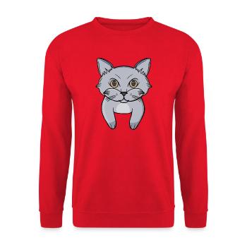 Cute Grey Cat Face Peeking Kitten Portrait - Unisex Sweatshirt - red - Front - Alina (178cm) & Michal (187cm)