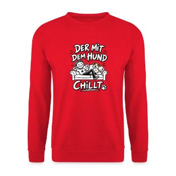 Der mit dem Hund chillt - Unisex Pullover - Rot - Vorne - Alina (178cm) & Michal (187cm)