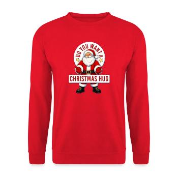 Do you want a Christmas Hug? Weihnachten Umarmung - Unisex Pullover - Rot - Vorne - Alina (178cm) & Michal (187cm)