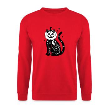 Halloween Katze Kürbiskostüm - SW mit Sternen - Unisex Pullover - Rot - Vorne - Alina (178cm) & Michal (187cm)