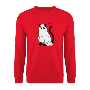 Halloween Katze Gespenst - Mit Sternen - Unisex Pullover - Rot - Vorne - Alina (178cm) & Michal (187cm)