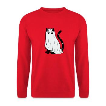 Halloween Katze Gespenst - Unisex Pullover - Rot - Vorne - Alina (178cm) & Michal (187cm)