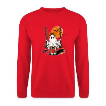 Geist auf der Schaukel unter dem Mond - Unisex Pullover - Rot - Vorne - Alina (178cm) & Michal (187cm)