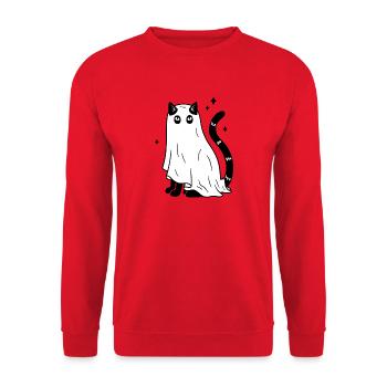 Halloween Katze Gespenst - SW mit Sternen - Unisex Pullover - Rot - Vorne - Alina (178cm) & Michal (187cm)