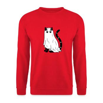 Halloween Katze Gespenst - SW - Unisex Pullover - Rot - Vorne - Alina (178cm) & Michal (187cm)