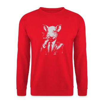 Schweinerauchen im Anzug - Unisex Pullover - Rot - Vorne - Alina (178cm) & Michal (187cm)