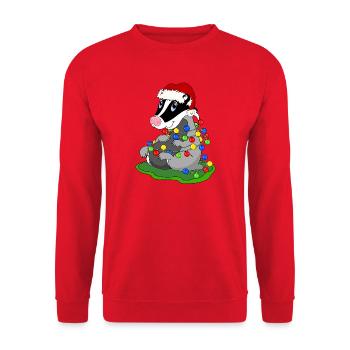 Weihnachtsdachs mit Lichterketten - Unisex Pullover - Rot - Vorne - Alina (178cm) & Michal (187cm)