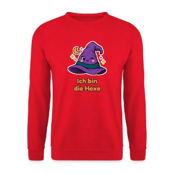 Ich bin die Hexe – Partnershirt mit Hexenhut - Unisex Pullover - Rot - Vorne - Alina (178cm) & Michal (187cm)