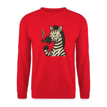 Zebra mit Zigarre – Frecher Tierhumor - Unisex Pullover - Rot - Vorne - Alina (178cm) & Michal (187cm)