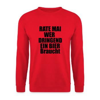 Rate mal wer dringend ein Bier braucht - Unisex Pullover - Rot - Vorne - Alina (178cm) & Michal (187cm)