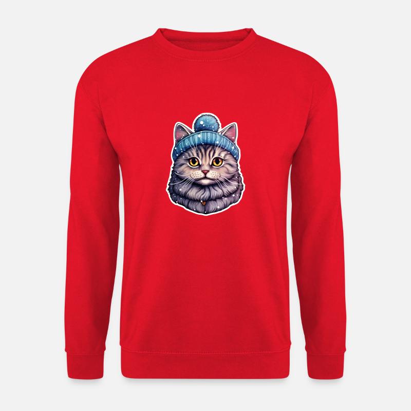 Katze mit Bommelmütze - Unisex Pullover - Rot
