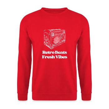 Retro Beats, Fresh Vibes - Unisex Sweatshirt - red - Front - Alina (178cm) & Michal (187cm)
