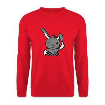 Hase Mittelfinger Zeigen Böse Frech Beleidigend - Unisex Pullover - Rot - Vorne - Alina (178cm) & Michal (187cm)
