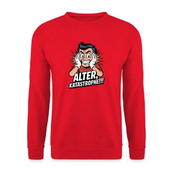 Alter, Katastrophe Facepalm - Unisex Pullover - Rot - Vorne - Alina (178cm) & Michal (187cm)